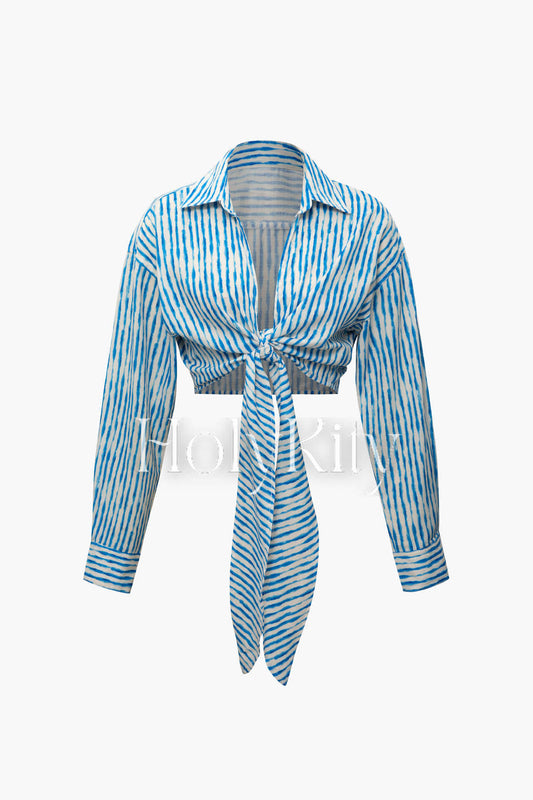Stripe Knot Hem Blouse