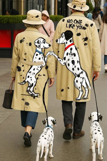 Chaqueta de pareja con estampado de perro y cuello 