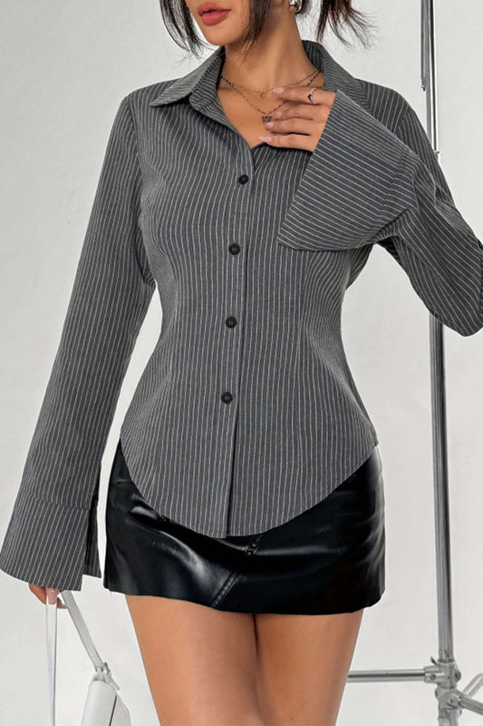 Stripes Print Button Long-Sleeve Shirt
