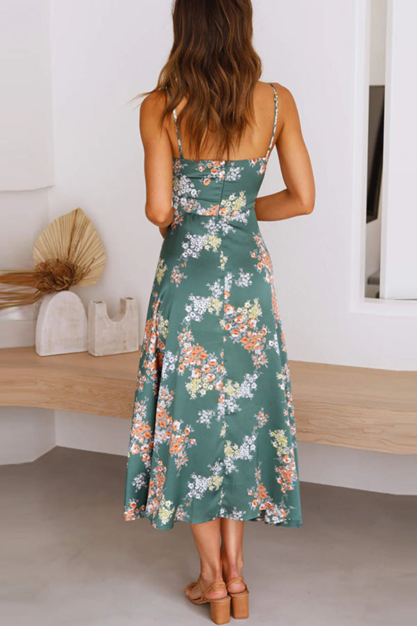 Vestido midi con abertura y lazo de satén floral Dreamers 