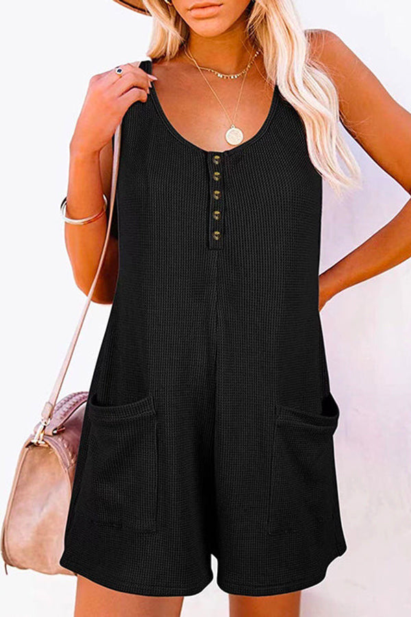 Scoop Neck Pockets Solid Tank Romper