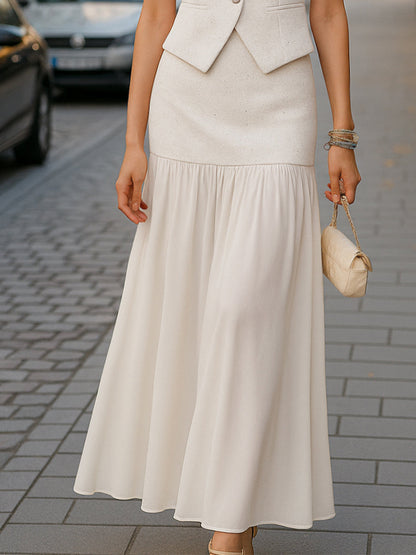 Pearl Button Vest And Maxi Skirt Two-Piece Set