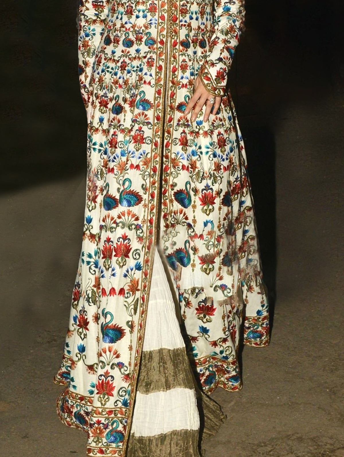 Ethnic Flamingo Allover Pattern Long Sleeve Floor Length Coat