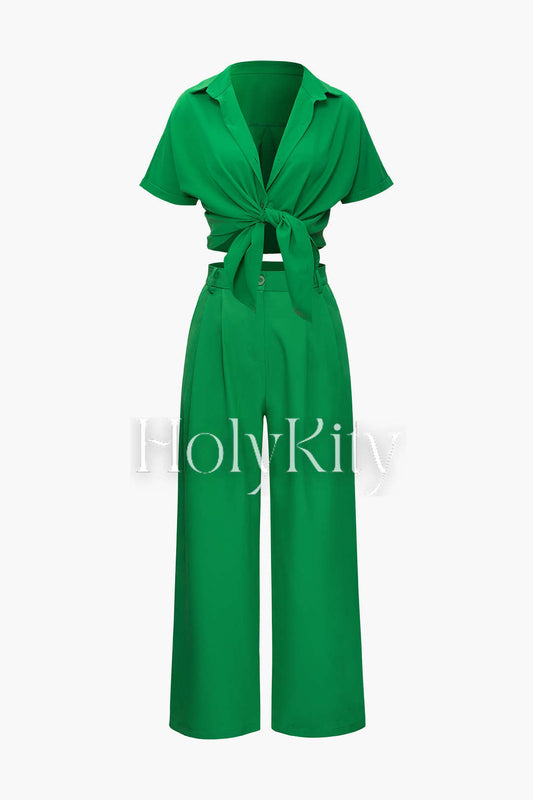 Rolled Cuff Shirt And Suit Pants Set