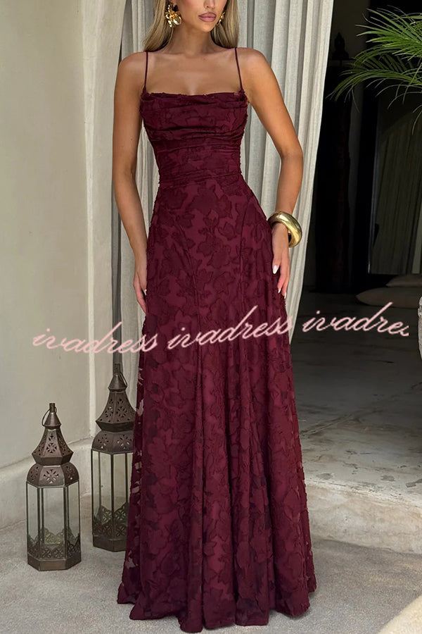 Francis Floral Burnout Jersey Fabric Cowl Neck Back Lace-up Maxi Dress