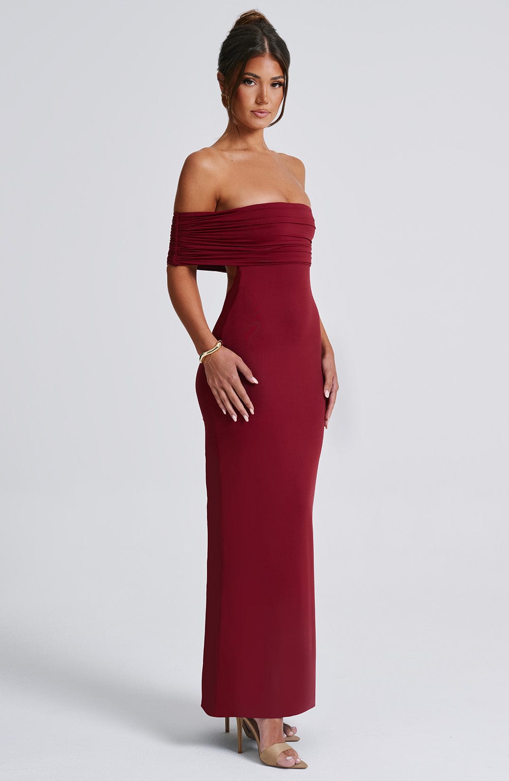 Hills Burgundy Off-Shoulder Maxi Dress