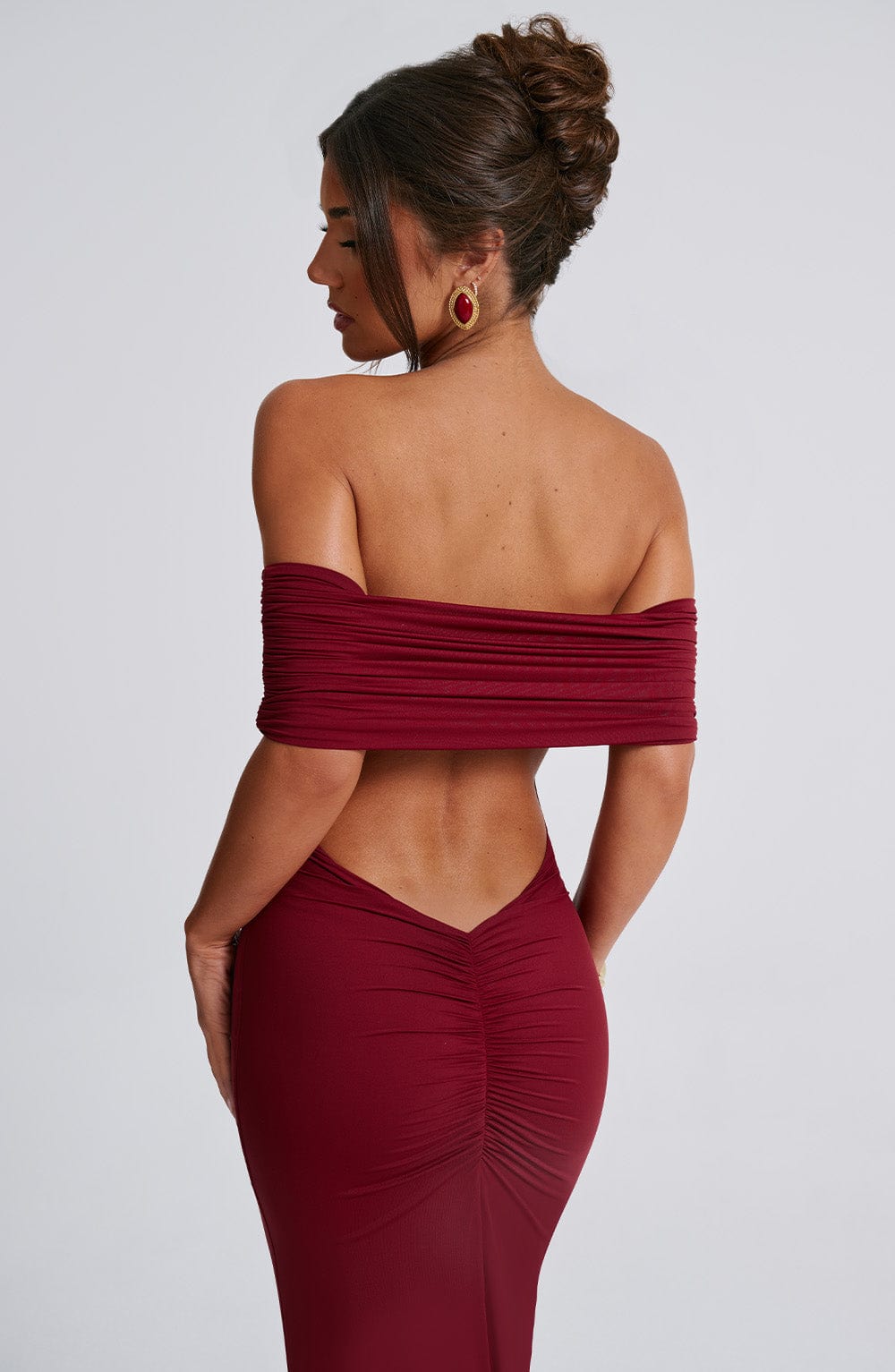 Hills Burgundy Off-Shoulder Maxi Dress