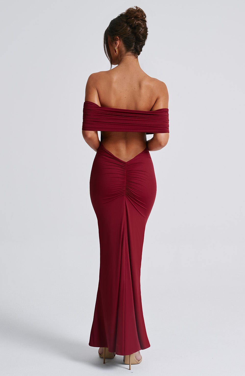 Hills Burgundy Off-Shoulder Maxi Dress