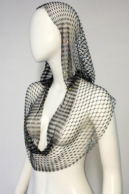 Fashion Fishnet Rhinestone Hooded Vest