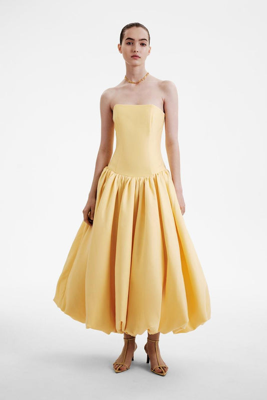 Sunlit Yellow Strapless Balloon Midi Dress