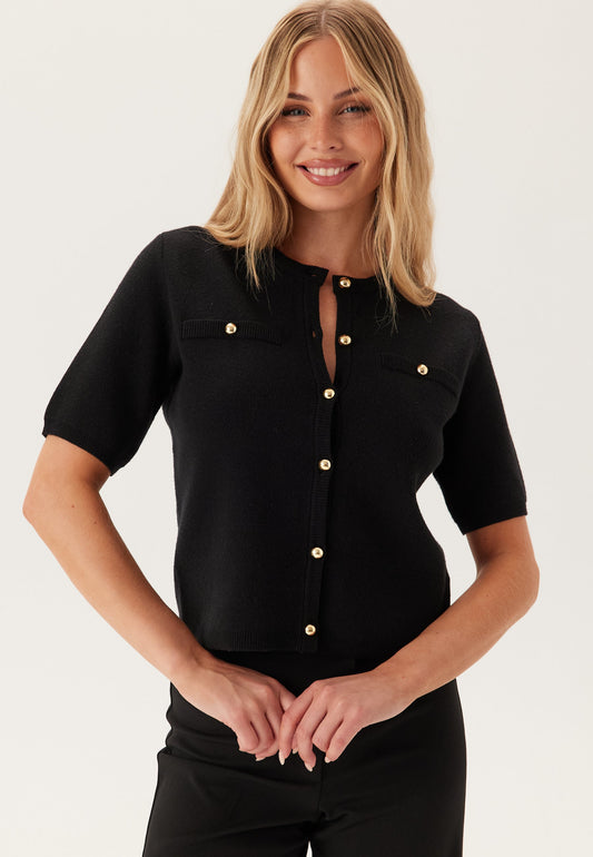 Short Sleeve Knit Cardigan | Gold Button Detail | Slim Fit
