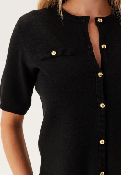 Short Sleeve Knit Cardigan | Gold Button Detail | Slim Fit