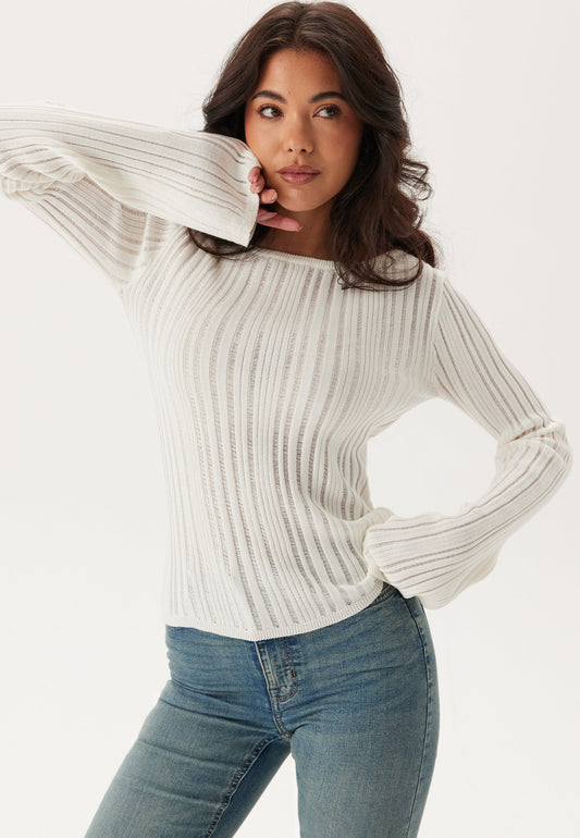 Ribbed Knit Sweater | Boat Neck | Flared Sleeves