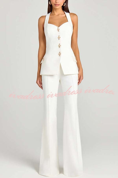 Women Power Metal Cross Snap Button Sweetheart Neck Wide Strap Vest