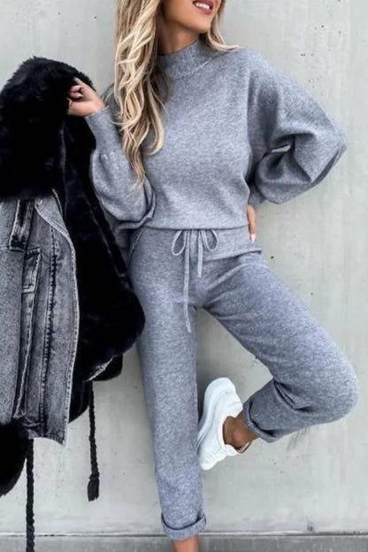 Casual Solid Color High Collar Pencil Pants Suits