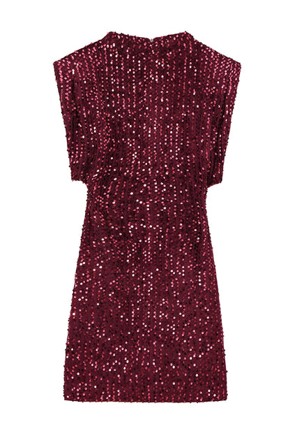 Fashionable Sequined Round Neck Sleeveless Slim-fit Mini Dress