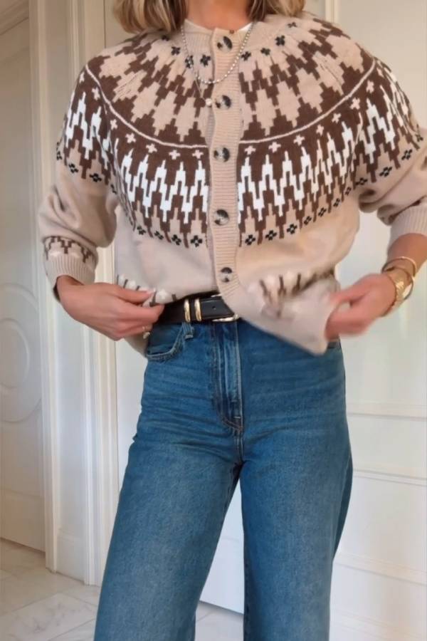 Suéter tipo cárdigan con botones y pelo de isla 