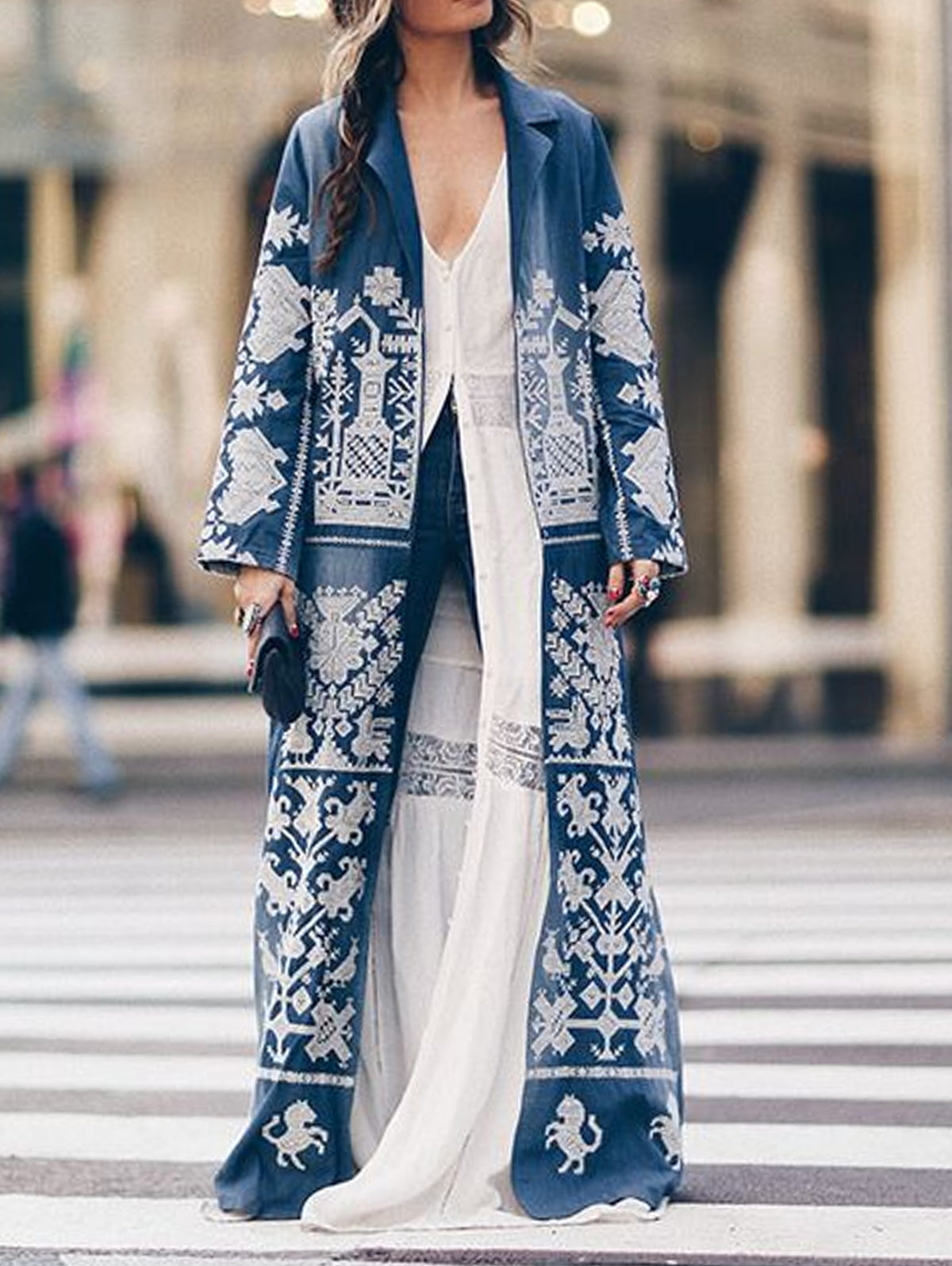 Fashionable Ethnic Lapel Collar Long Sleeve Coat