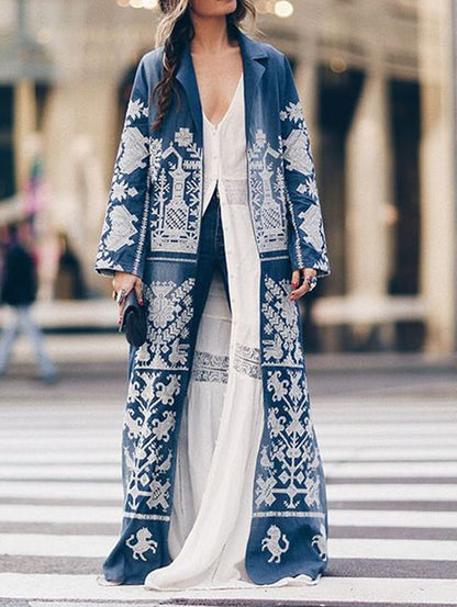 Fashionable Ethnic Lapel Collar Long Sleeve Coat