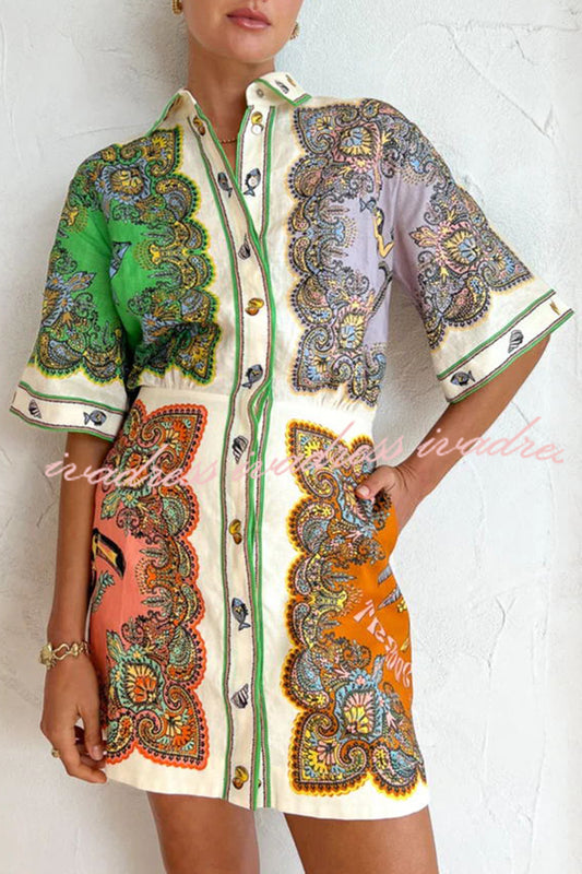 Vestido mini con bolsillos y botones con estampado de sirena de Coco Girls 