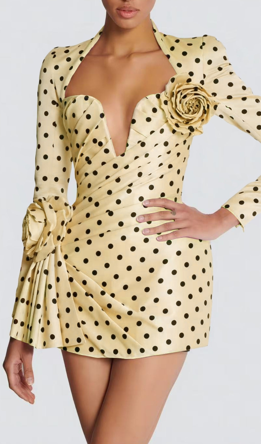 Polka Dot Satin Mini Dress – Floral Party Fit