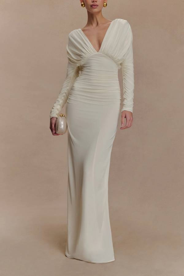 Long Sleeve Plunge Maxi Dress