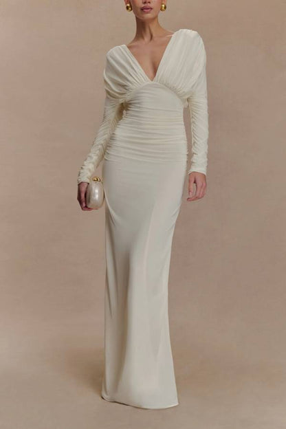 Long Sleeve Plunge Maxi Dress