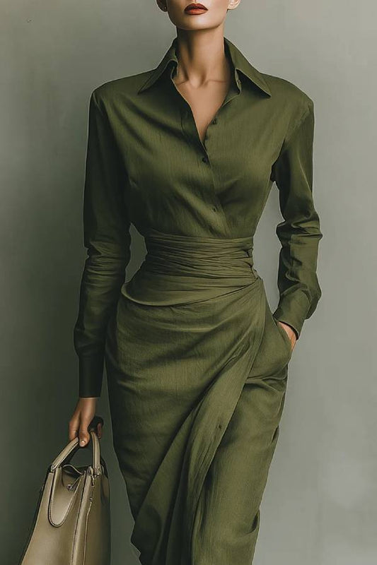 Army Green Cotton Blended Maxi Dress