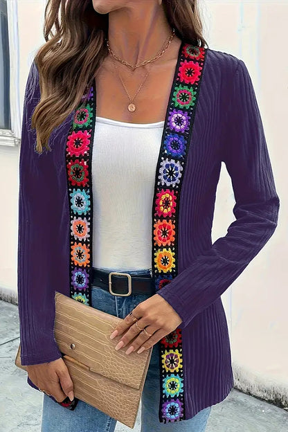 Bohemian Style Floral Edge Long Sleeve Casual Knitted Cardigan