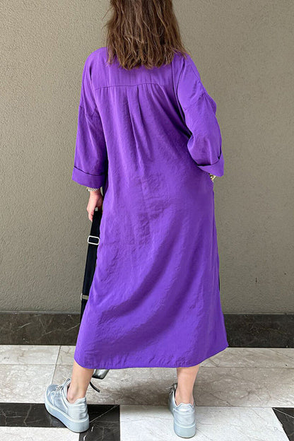 Vestido camisero informal con cuello tipo polo y hebilla sólida