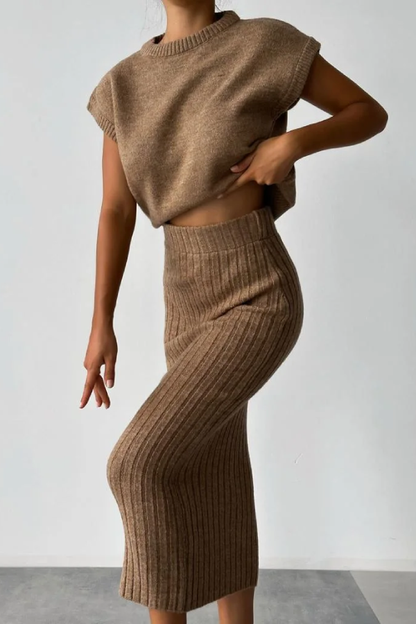 Sleeveless Vest + Knitted Skirt Two-piece Set