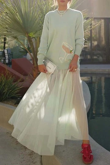 Tini Time Chiffon High Rise Zipper Waist A-line Maxi Skirt