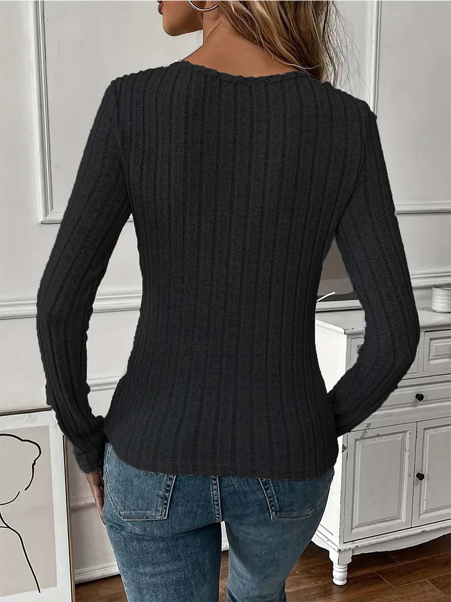 Valentines Grey Round Neck Long Sleeve Cut Out Casual Contrast Lace Blouses