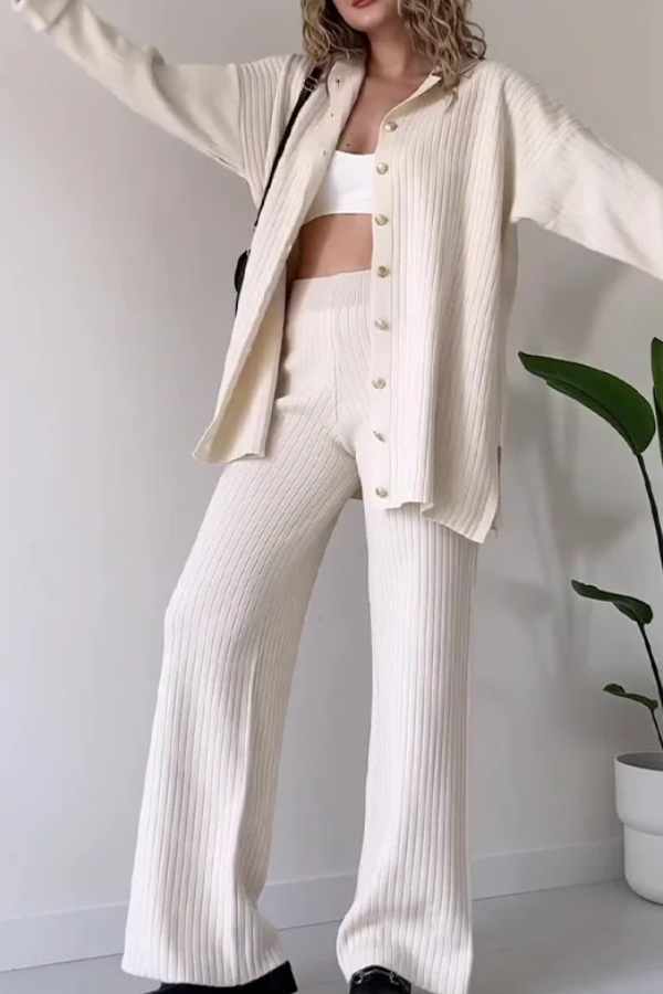 Casual Striped Jacquard Knitted Two-pieces Set