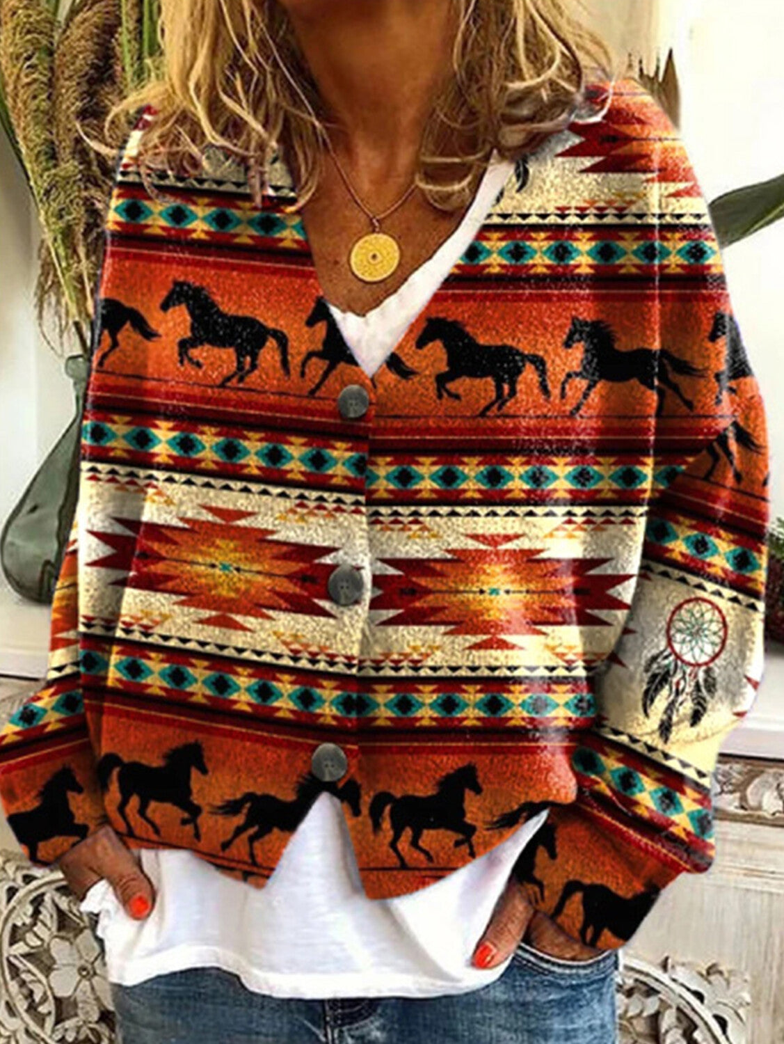 Casual Floral Pattern Three Button Knit Sweater Cardigan