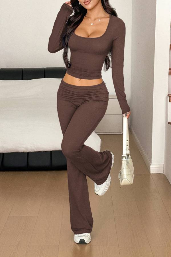 Sports style long-sleeved T-shirt and wide-leg pants suit