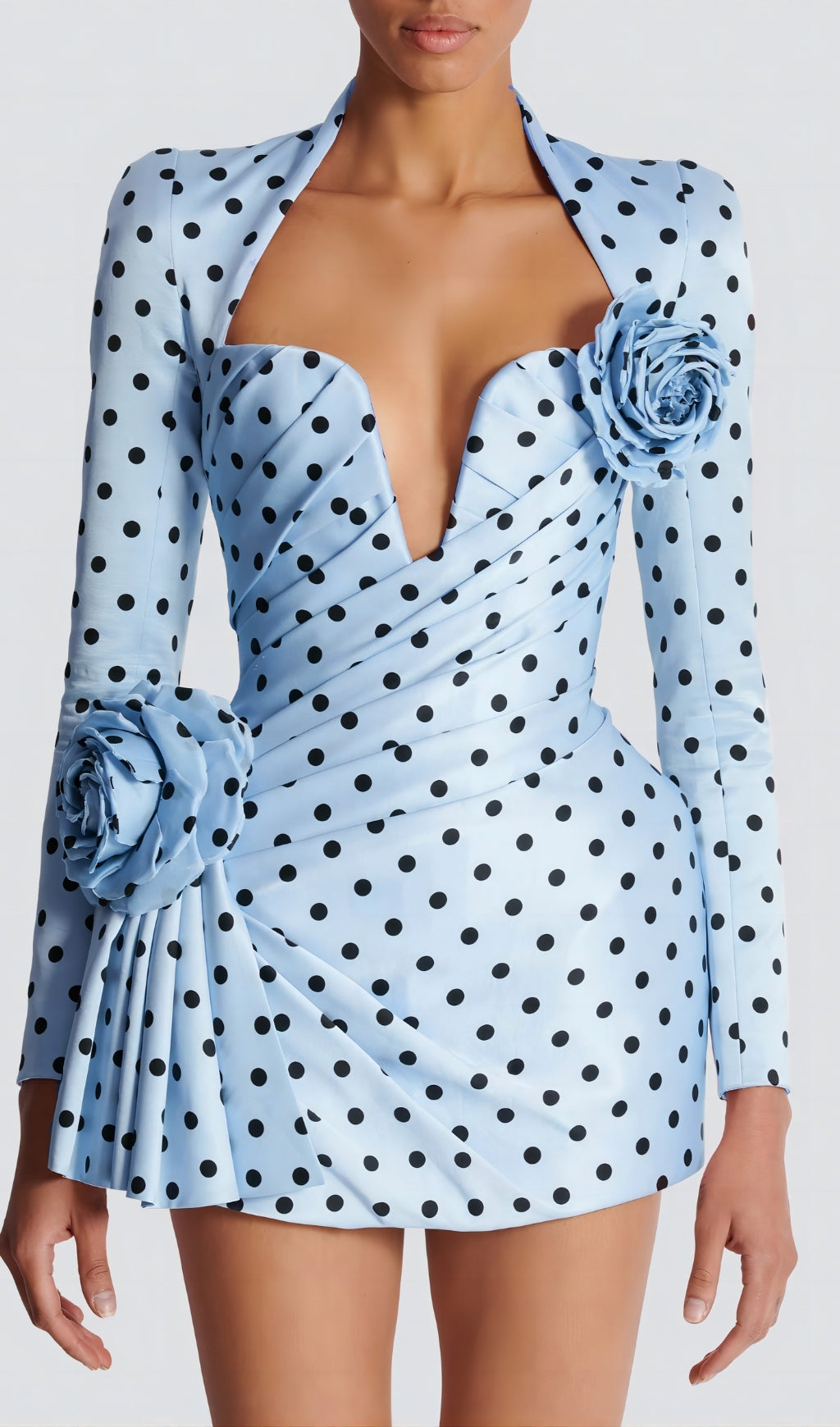 Polka Dot Satin Mini Dress – Floral Party Fit
