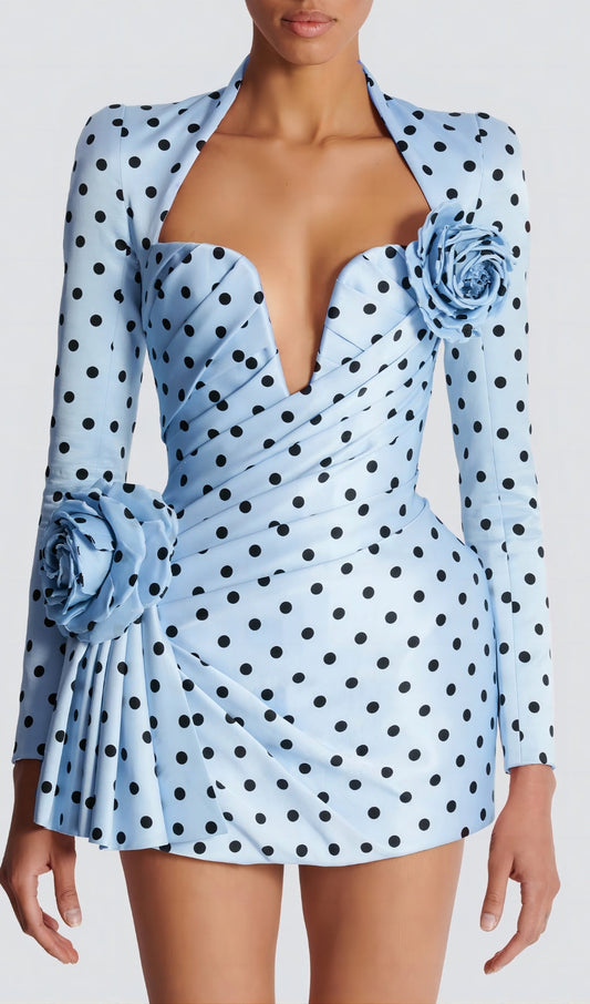 Polka Dot Satin Mini Dress – Floral Party Fit