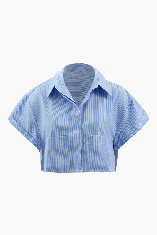 Oversized Pinstripe Rolled Cuff Crop Shirt