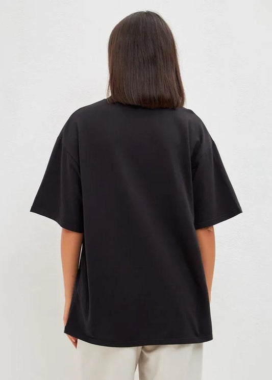 Divine Touch Graphic Tee - Black Oversized Cotton T-Shirt