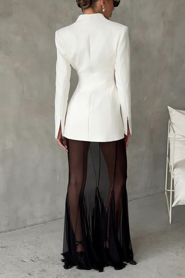 Shes Timeless V-neck Single Button Long Sleeve Waisted Blazer