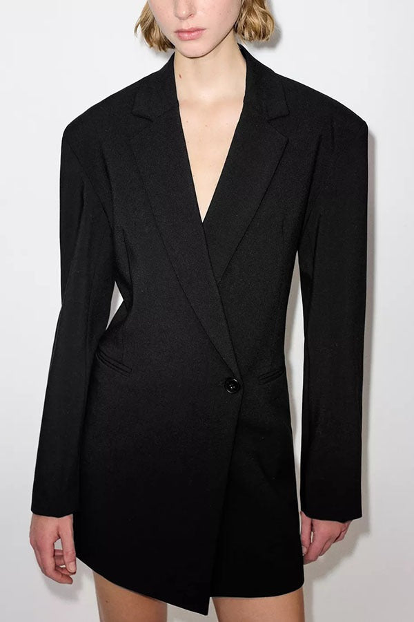 Blazer Yulissa de manga larga con un solo botón, cintura ajustada, espalda abierta, solapa y bolsillos 