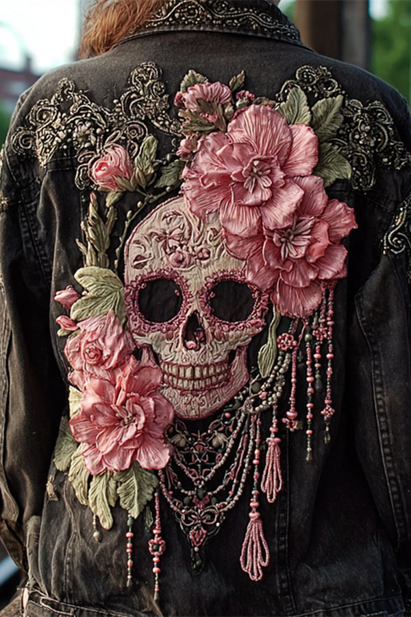 Unique Printed Lapel Long-sleeved Personalized Denim Jacket