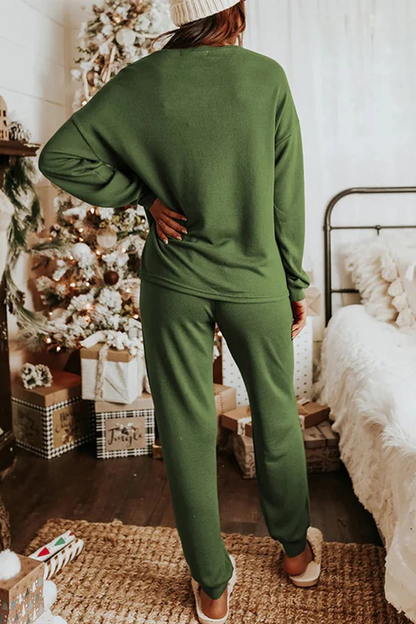 Casual Party Santa Claus Christmas Tree Candy Sequins Lace Up O Neck Long Sleeve Two Pieces