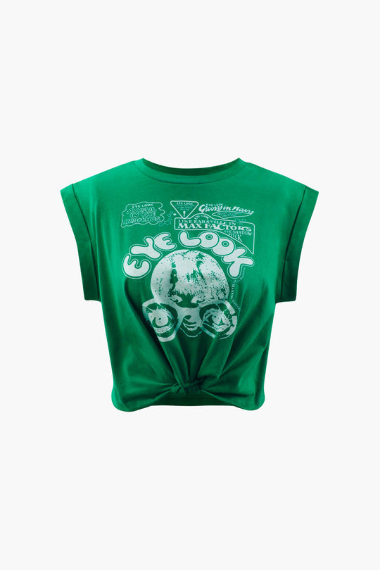 Eye Look Graphic Knot Hem T-Shirt