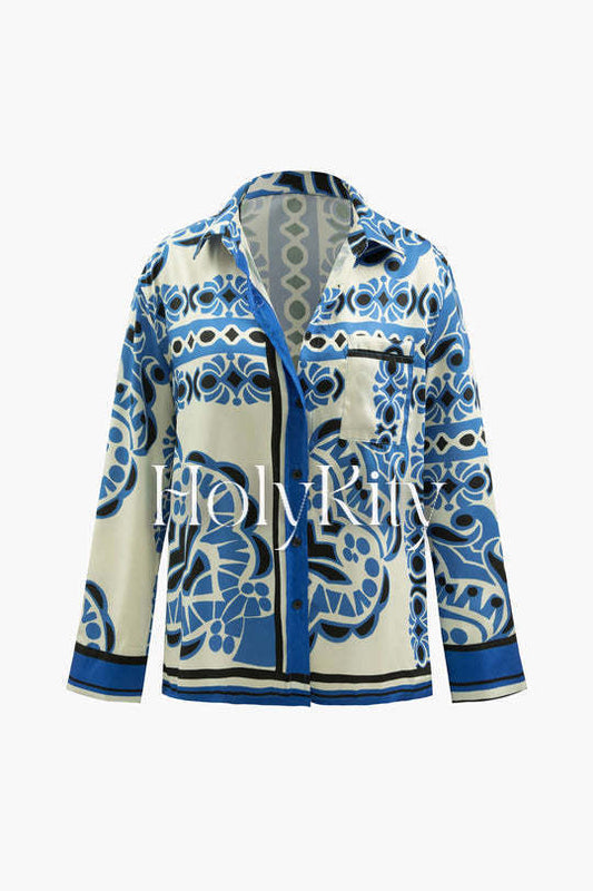 Printed Chest Pocket Long Sleeve Shirt