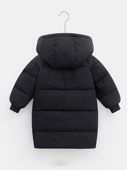 Hooded Jacket Medium Length Warm Zip Up Coat Winter