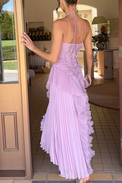 Vestido largo estilo nenúfar con pliegues y volantes estilo halter Dream Ode 