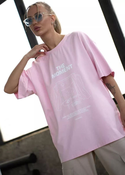 Sunprint Oversized Graphic Tee – Pink Statement Comfort