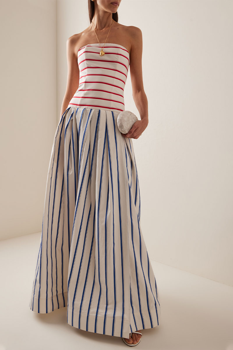 Bandeau Striped Print Sling Maxi Dress